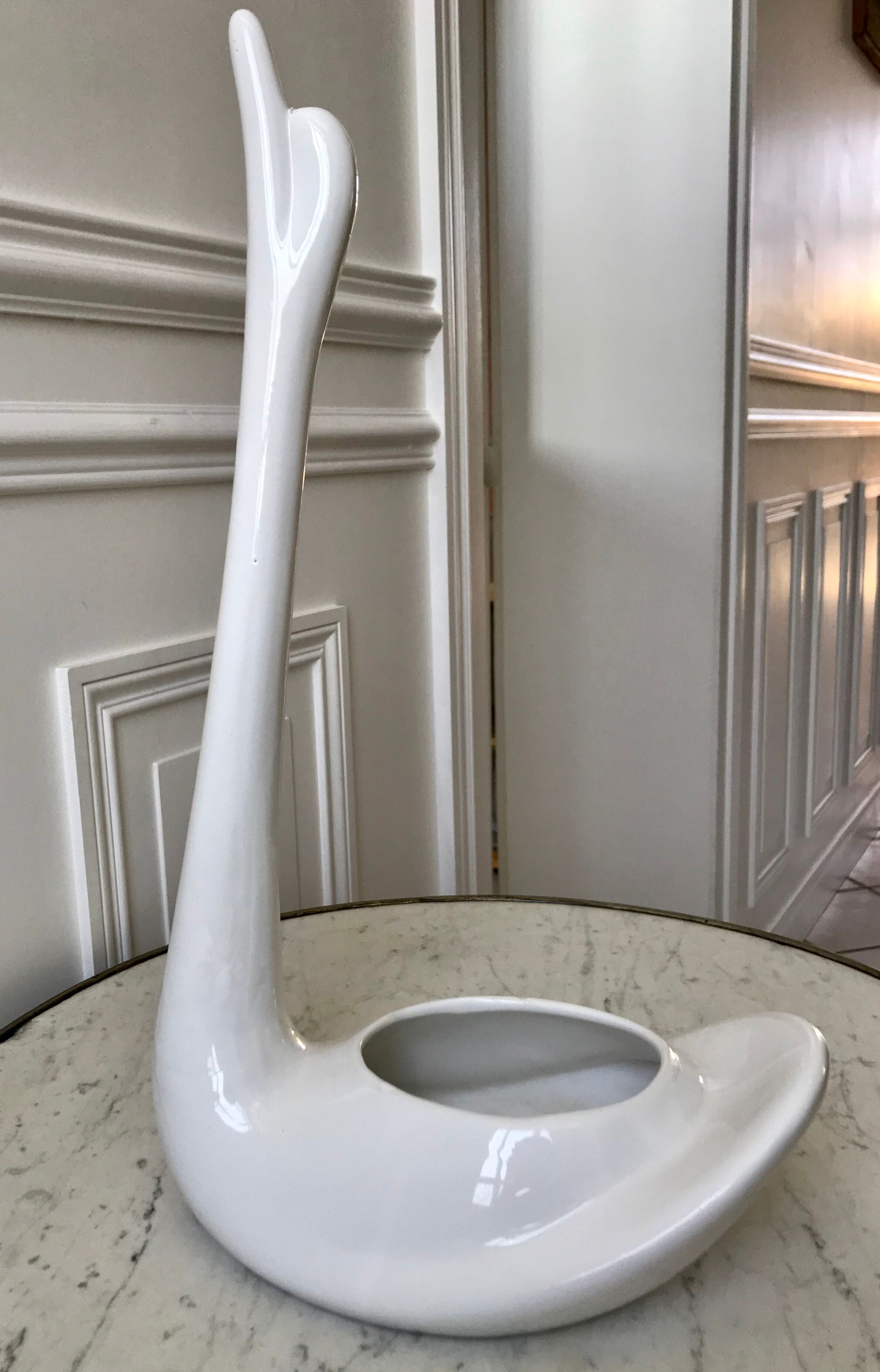 White swan pot cover in ceramic design 50s