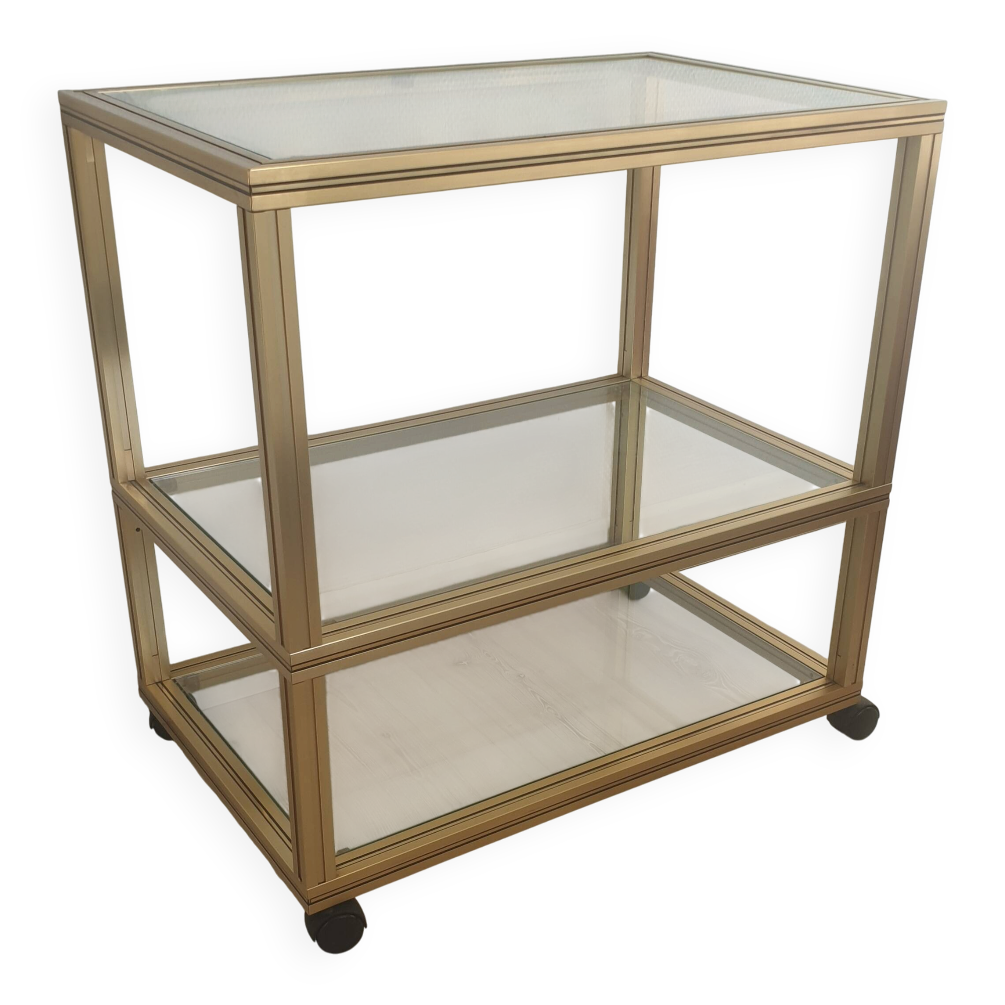 Dessert trolley in brass and glass