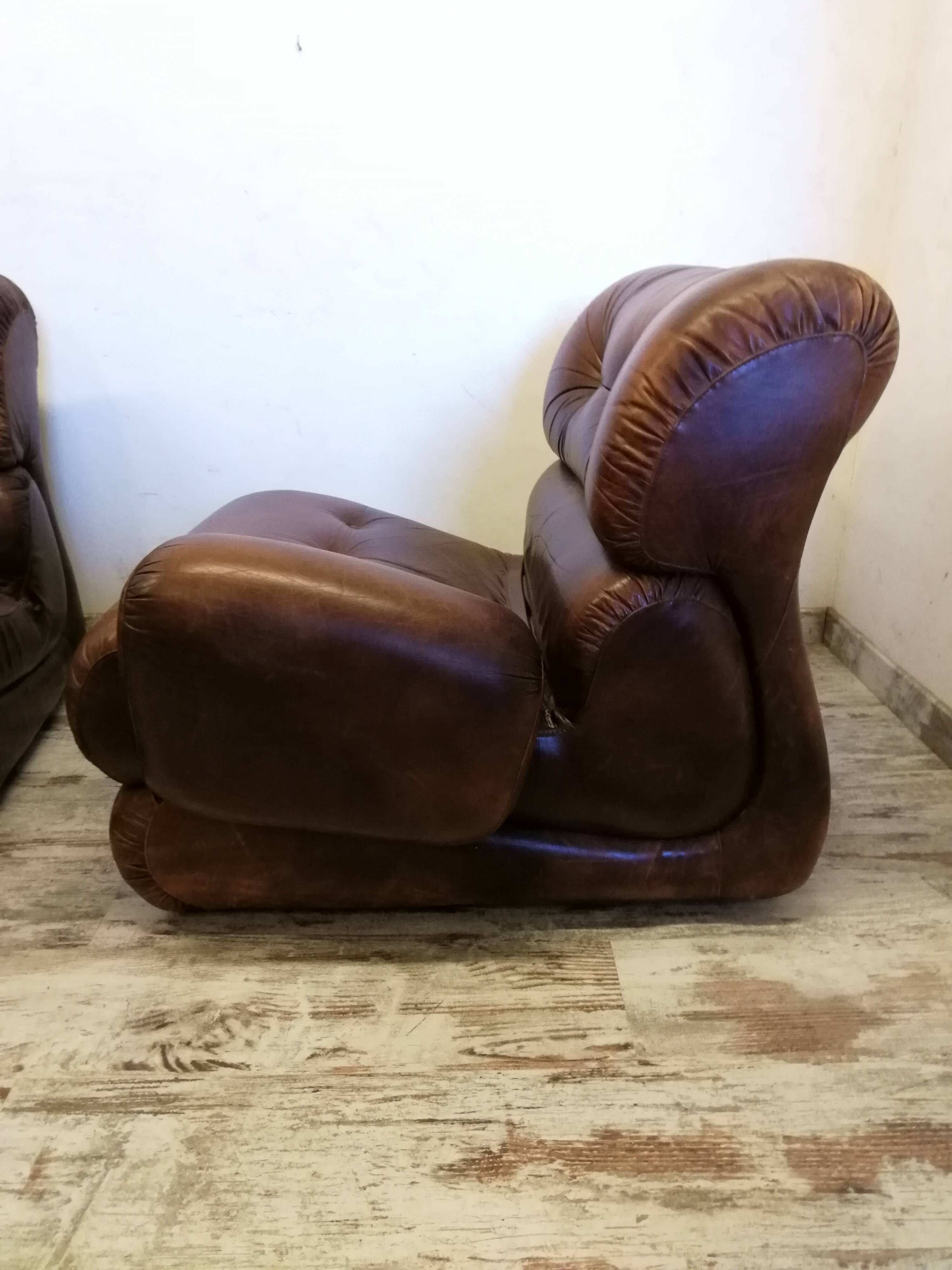 Vintage brown leather sofa 2 modules