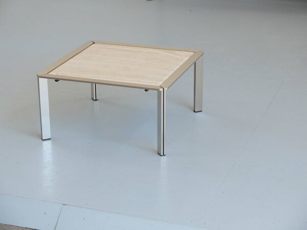 Table basse chrome et travertin, Artelano France année 80.