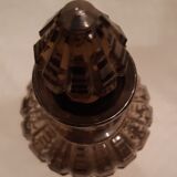 Carafe, glass and pot Portieux in smoked glass and silver art deco