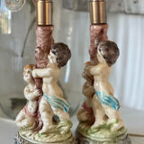 Duo of antique ceramic lamps.