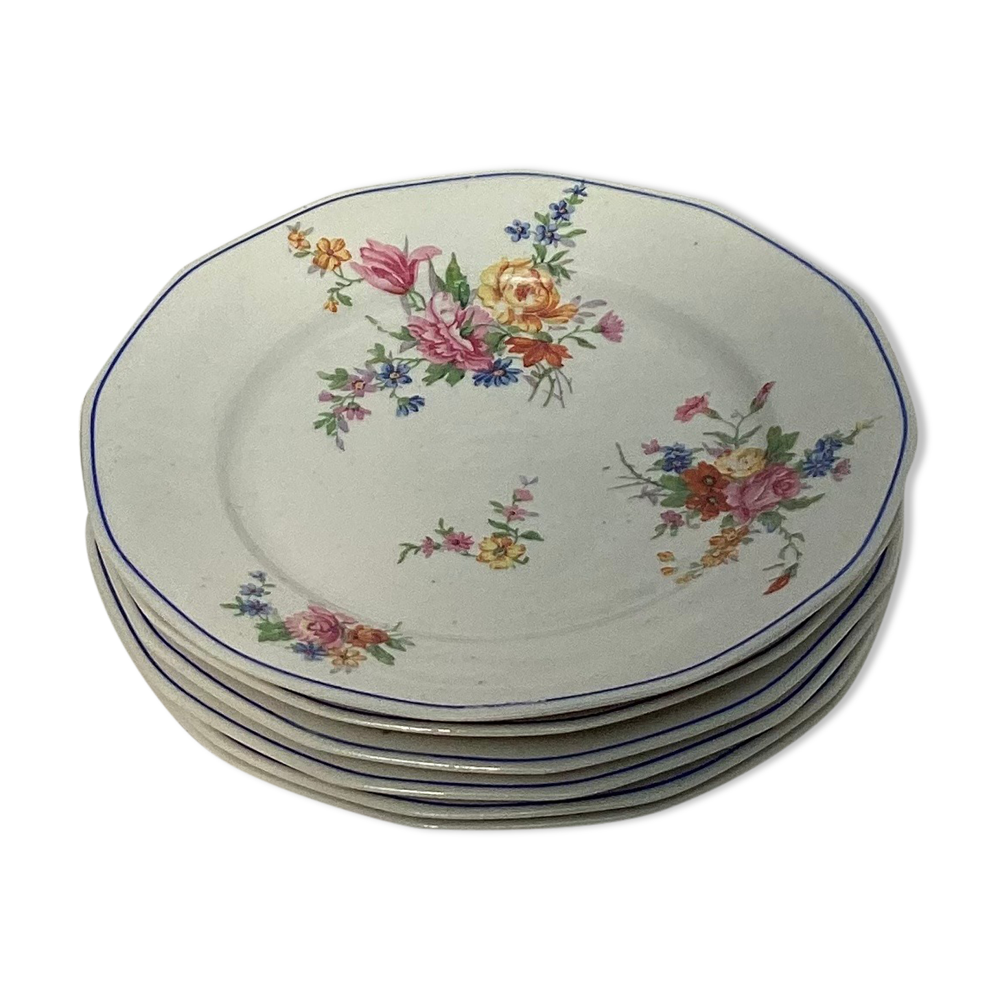 Set of six vintage Limoges dessert plates stamped