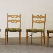 Vintage 1960s brutalist Danish modern oak dining chairs in the style of Henning Kjærnulf