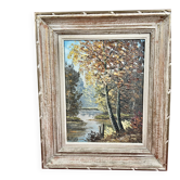 Oil painting on canvas, Lakeside landscape in autumn, Signed Maubers - 20th century
