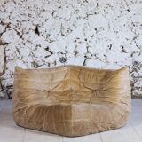 Chauffeuse d'angle Togo velours beige par Michel Ducaroy pour Ligne Roset