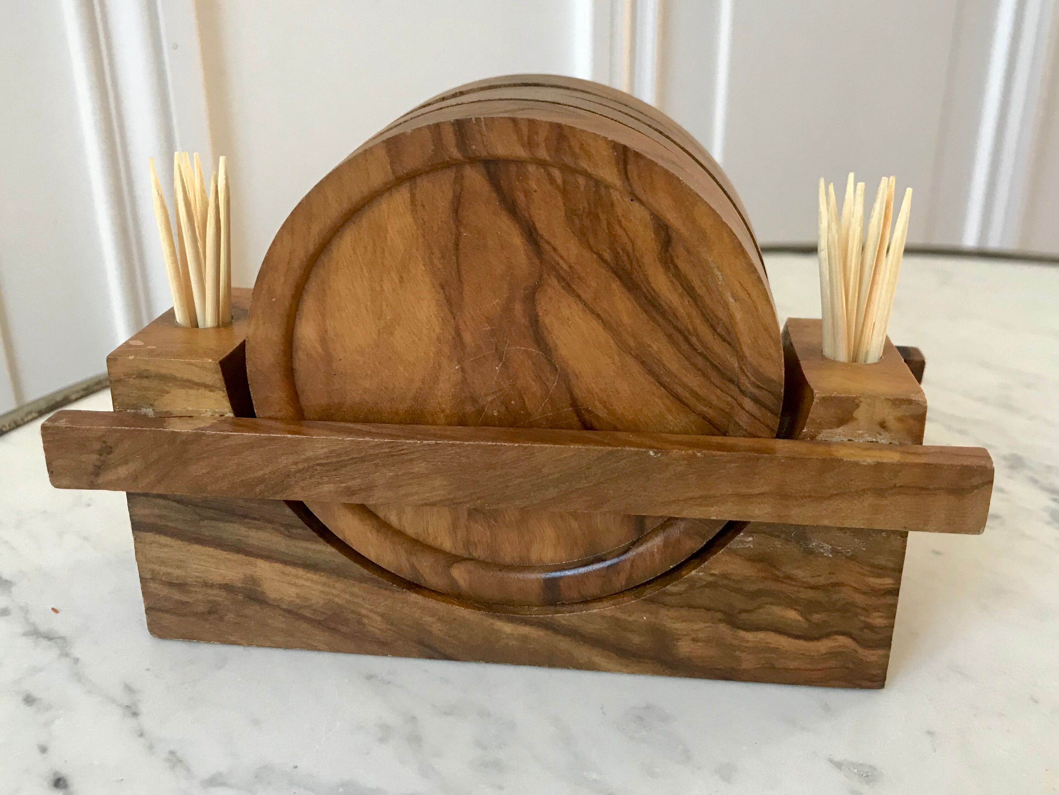 Set of 6 coasters in vintage olive wood 60s