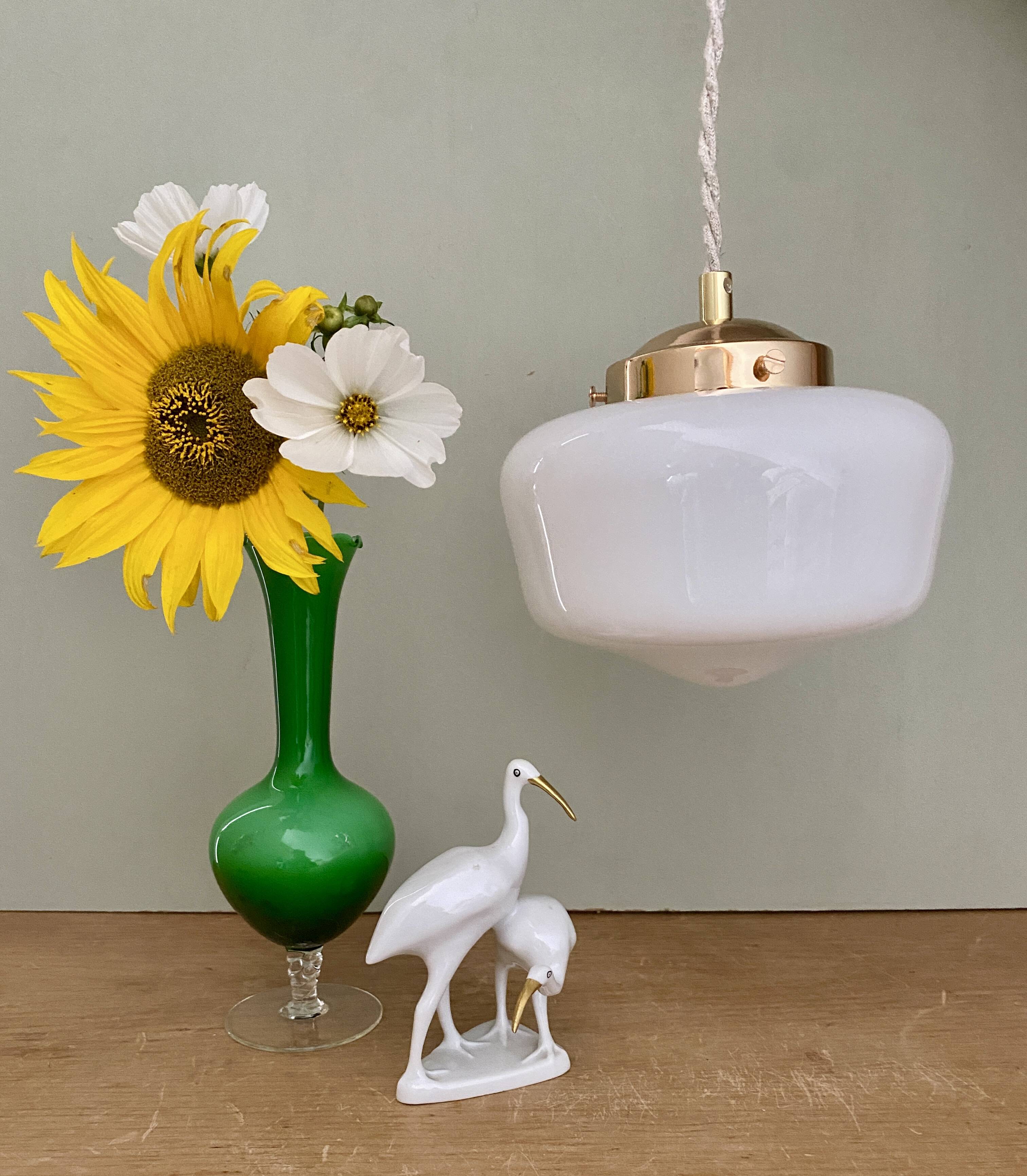 Vintage globe pendant light in white opaline