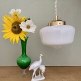 Vintage globe pendant light in white opaline