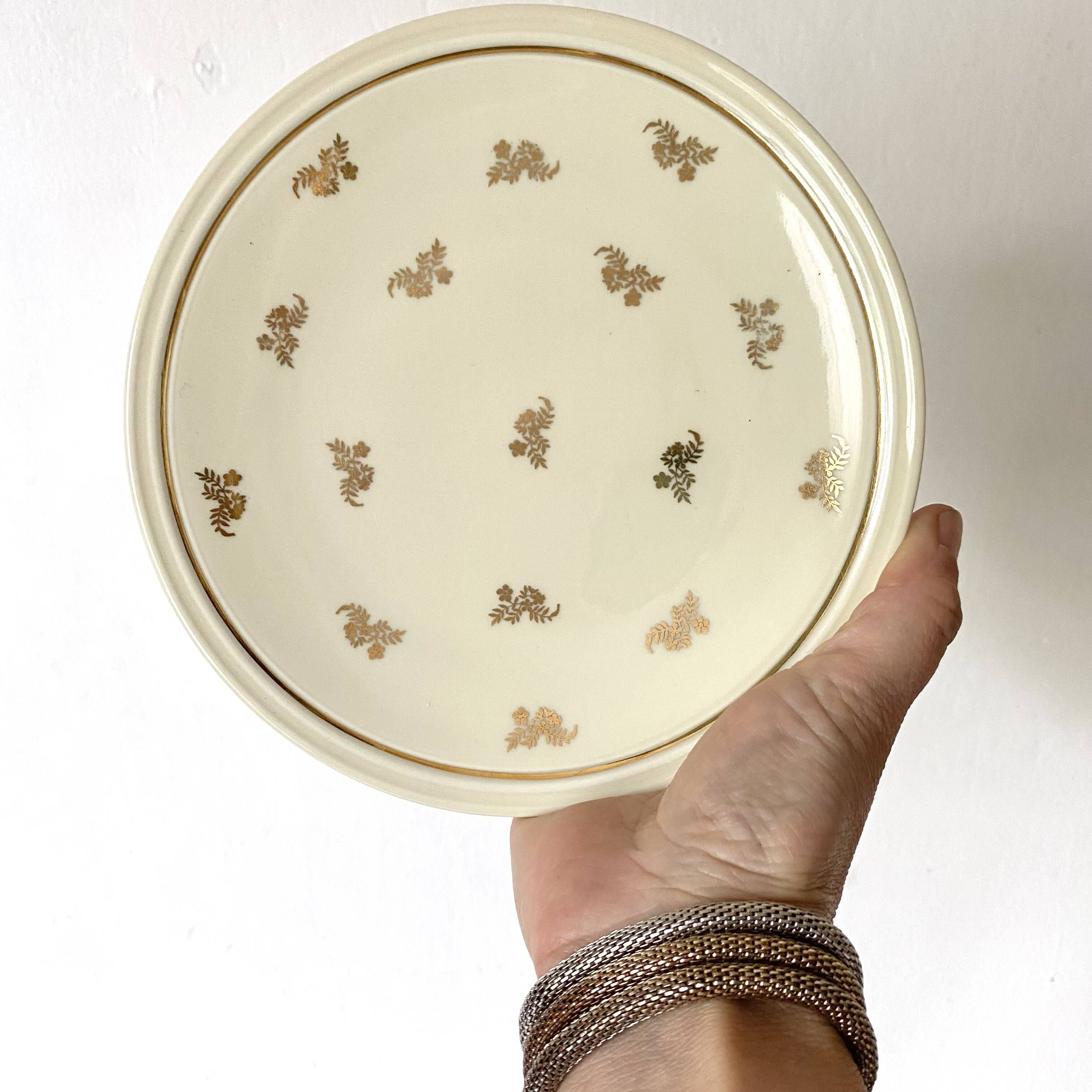 Cream and gold Limoges porcelain dessert plates