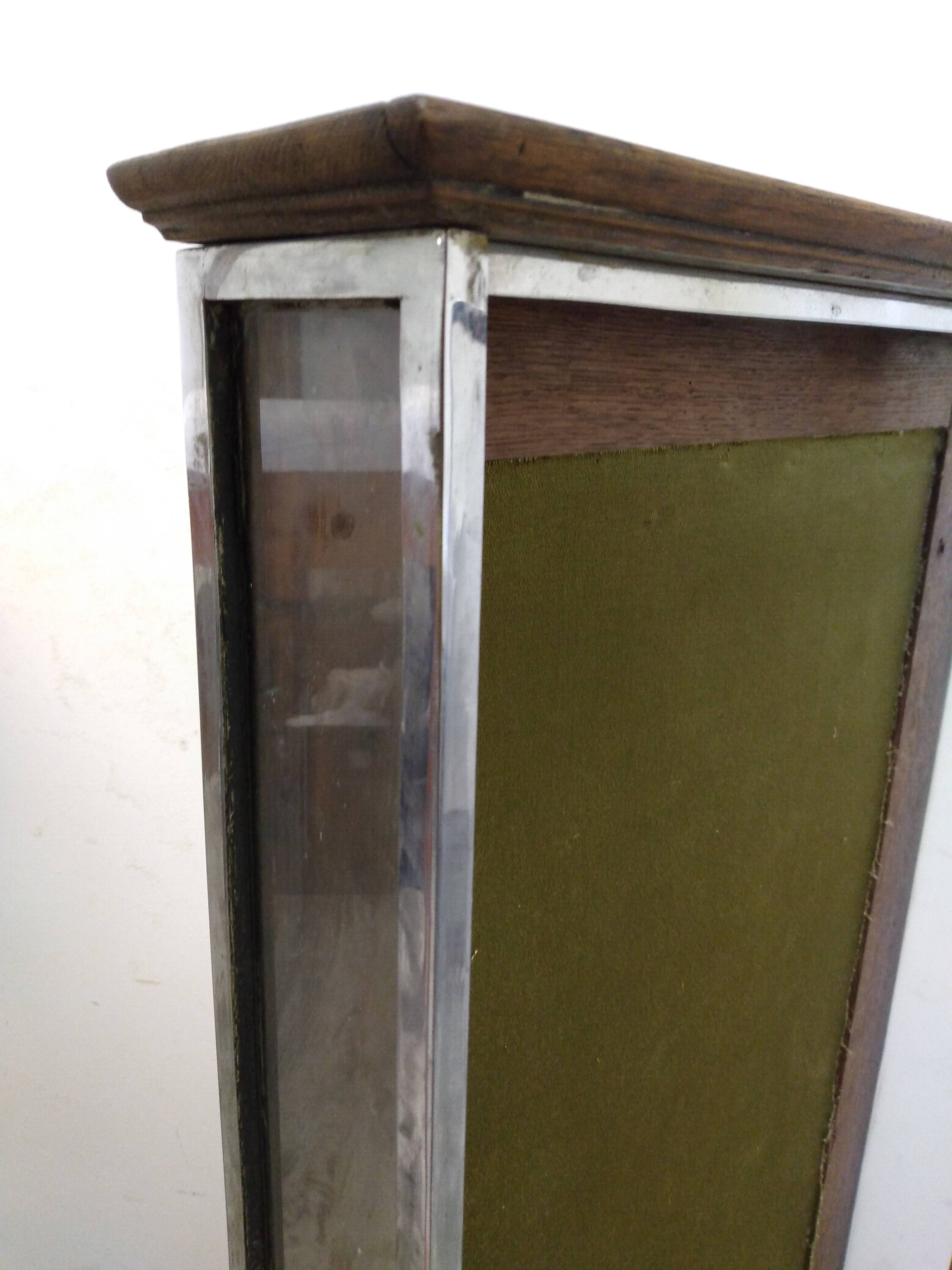 Atypical old wooden and metal wall display case
