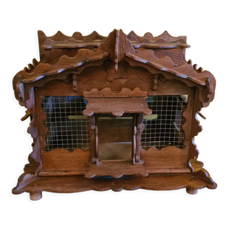 Antique handmade french wooden birdcage, early XXth century.