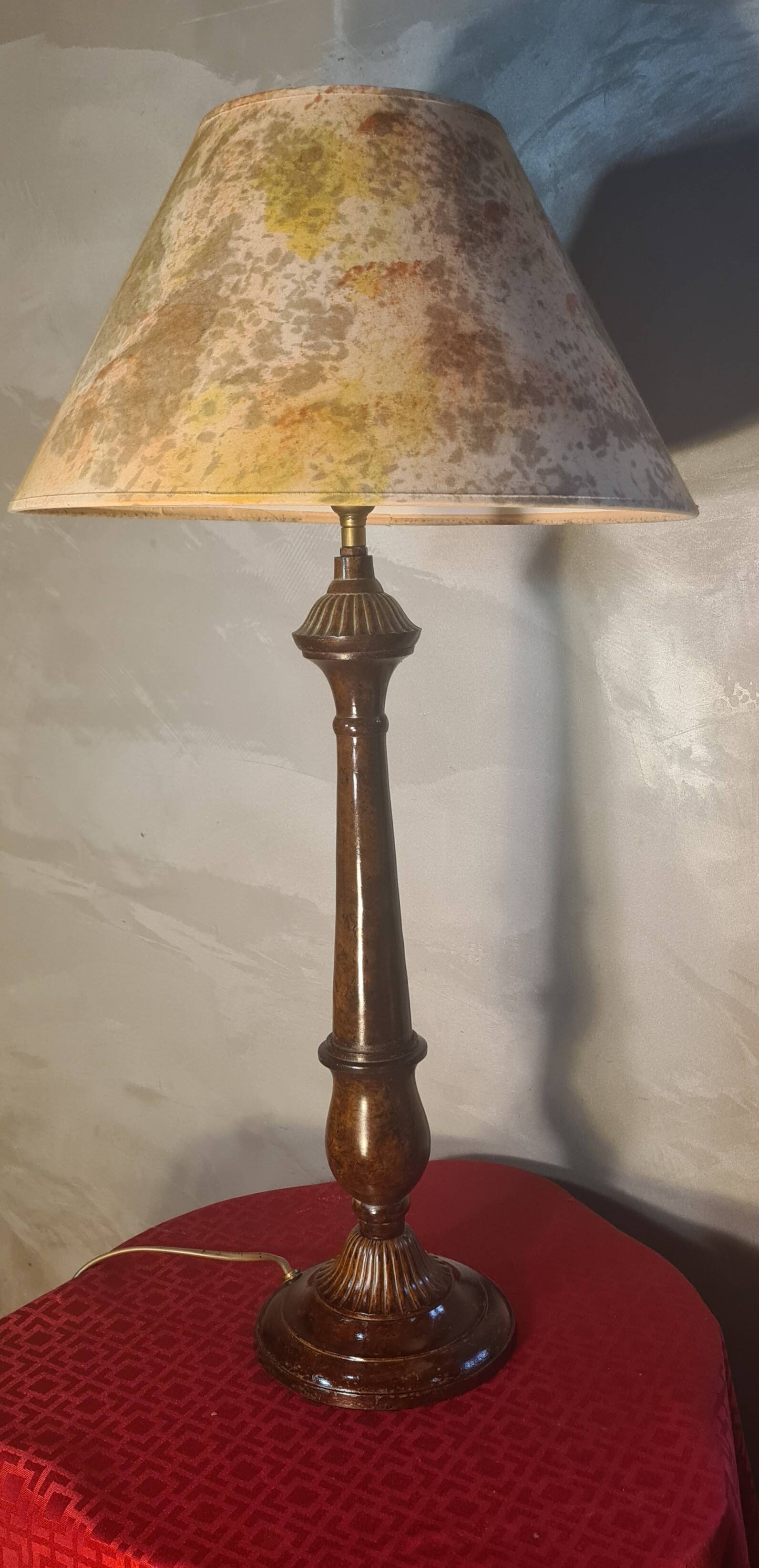 1930s tortoiseshell painted steel lamp with parchment shade 73x40 cm