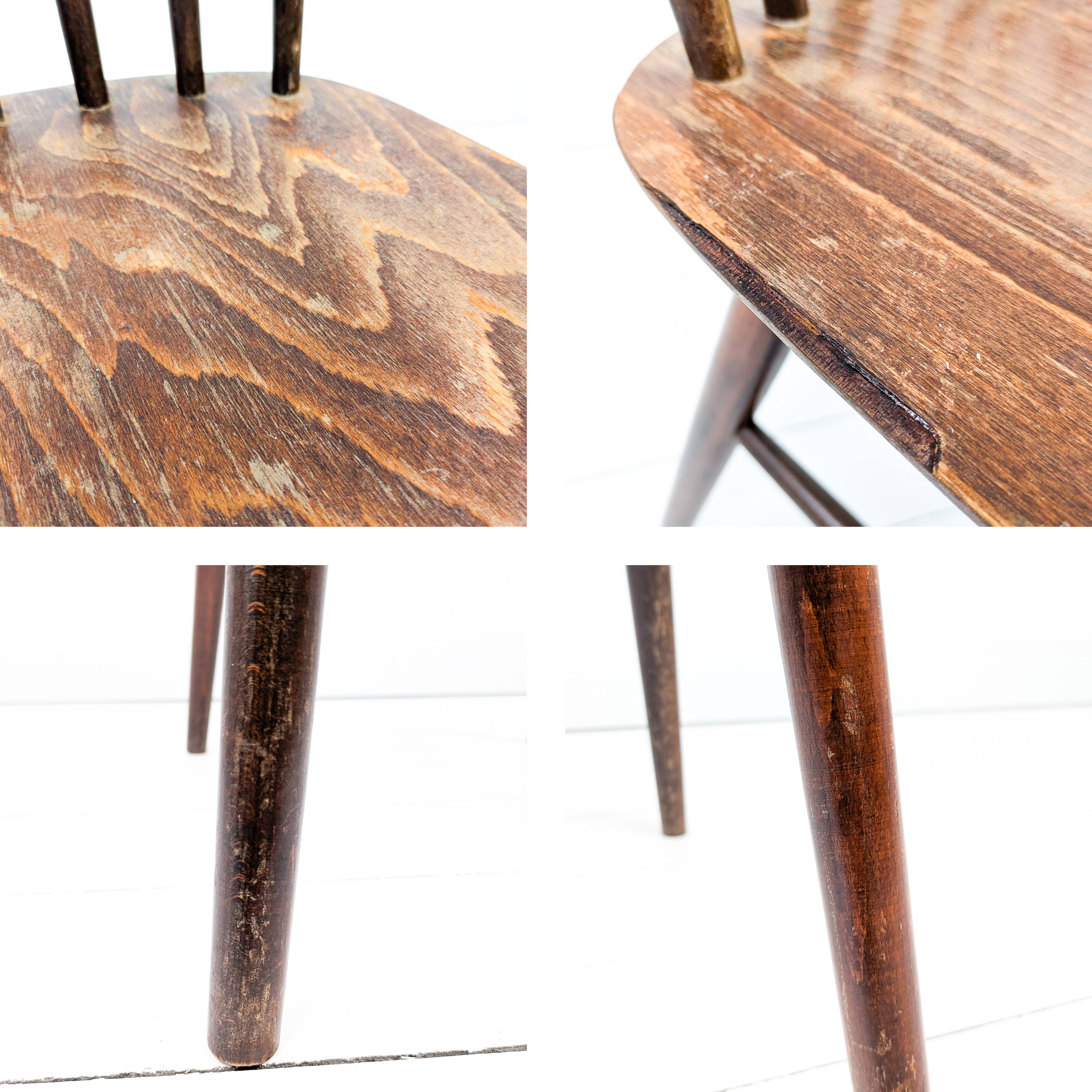 Chaise vintage en bois avec dossier à barreaux, style classique rustique 60