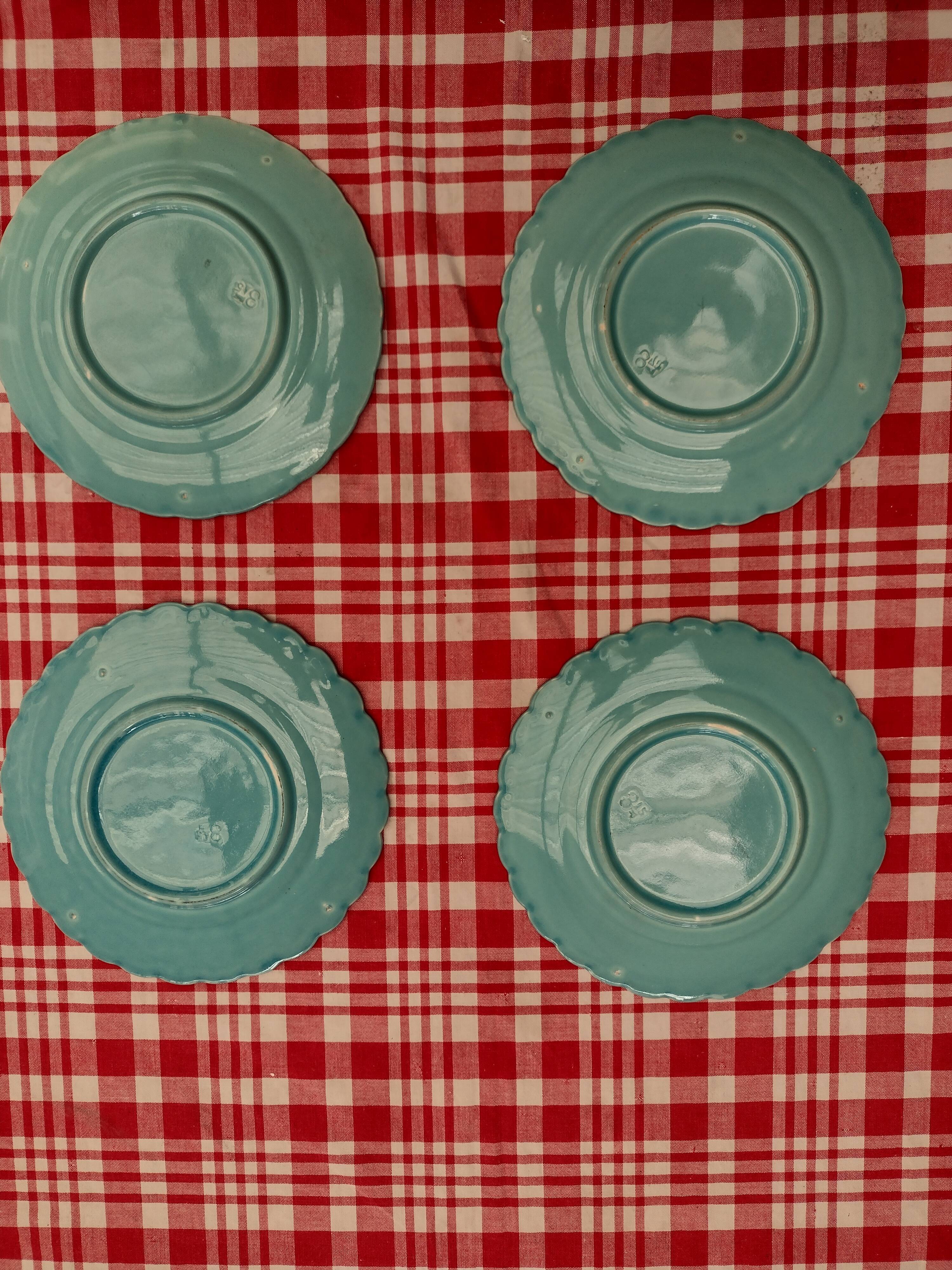 4 plates slurry birds art nouveau