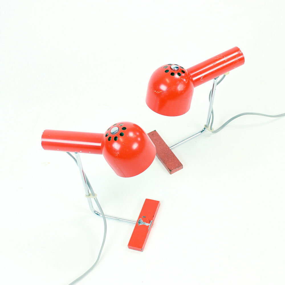 Paire de lampe métal rouge & chrome par Josef Hurka pour Napako circa 1960