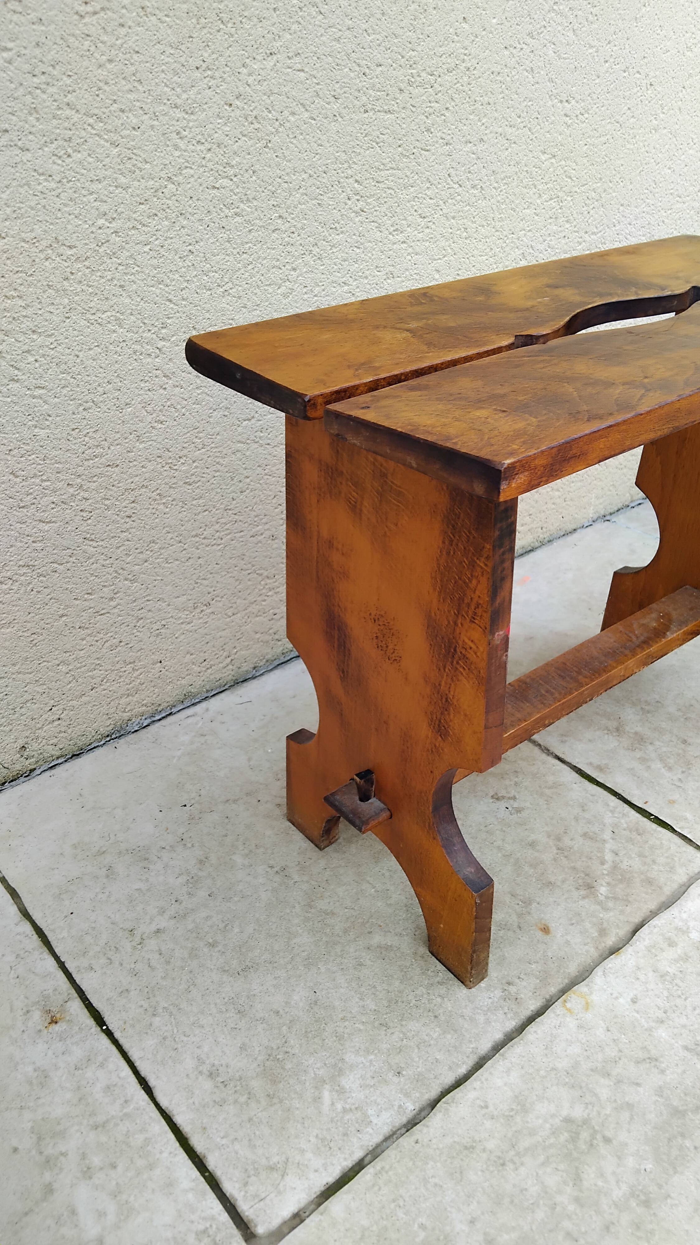 Large vintage solid wood brutalist farmhouse stool