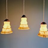 Set of 3 Art Deco pendant lights in marbled opaline, 1920s-30s