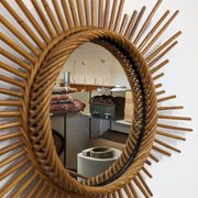 XL starry sun mirror in rattan, France around 1970
