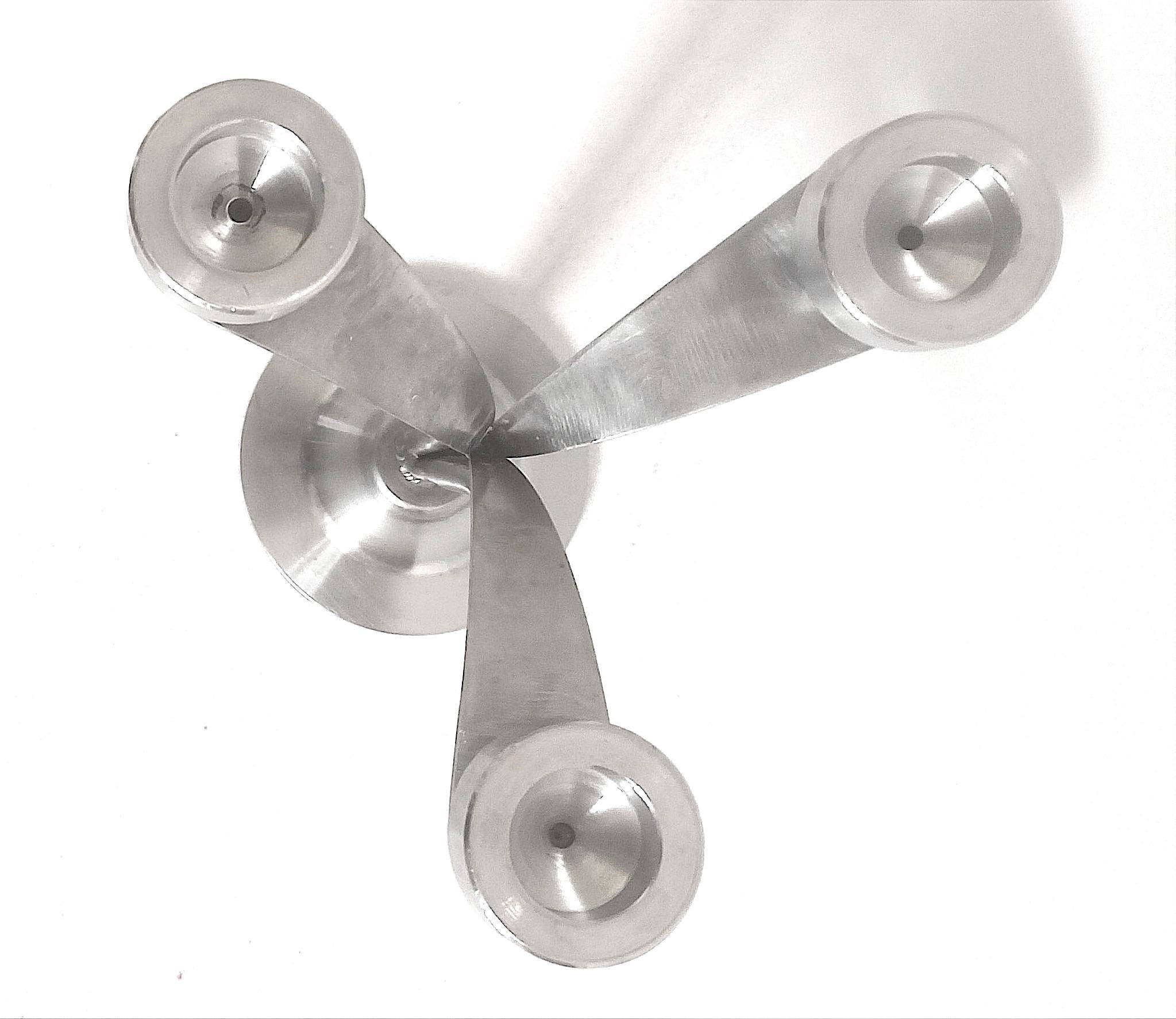 3-light solid stainless steel chandelier Height 22.5 cm Late 1960s