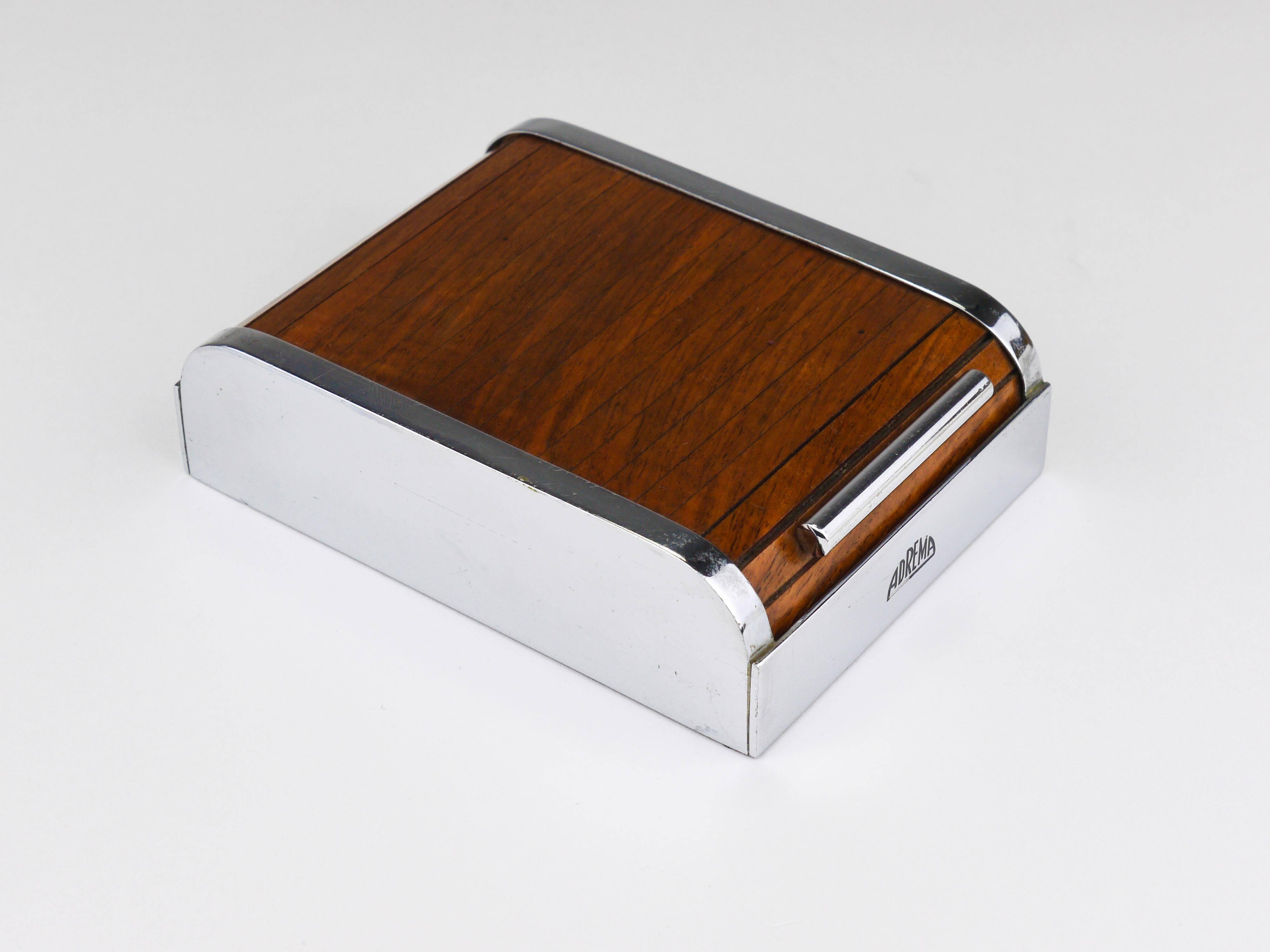 Carl Aubock rolling shutter storage box from the 1930s, cigarette dispenser, walnut, Vienna
