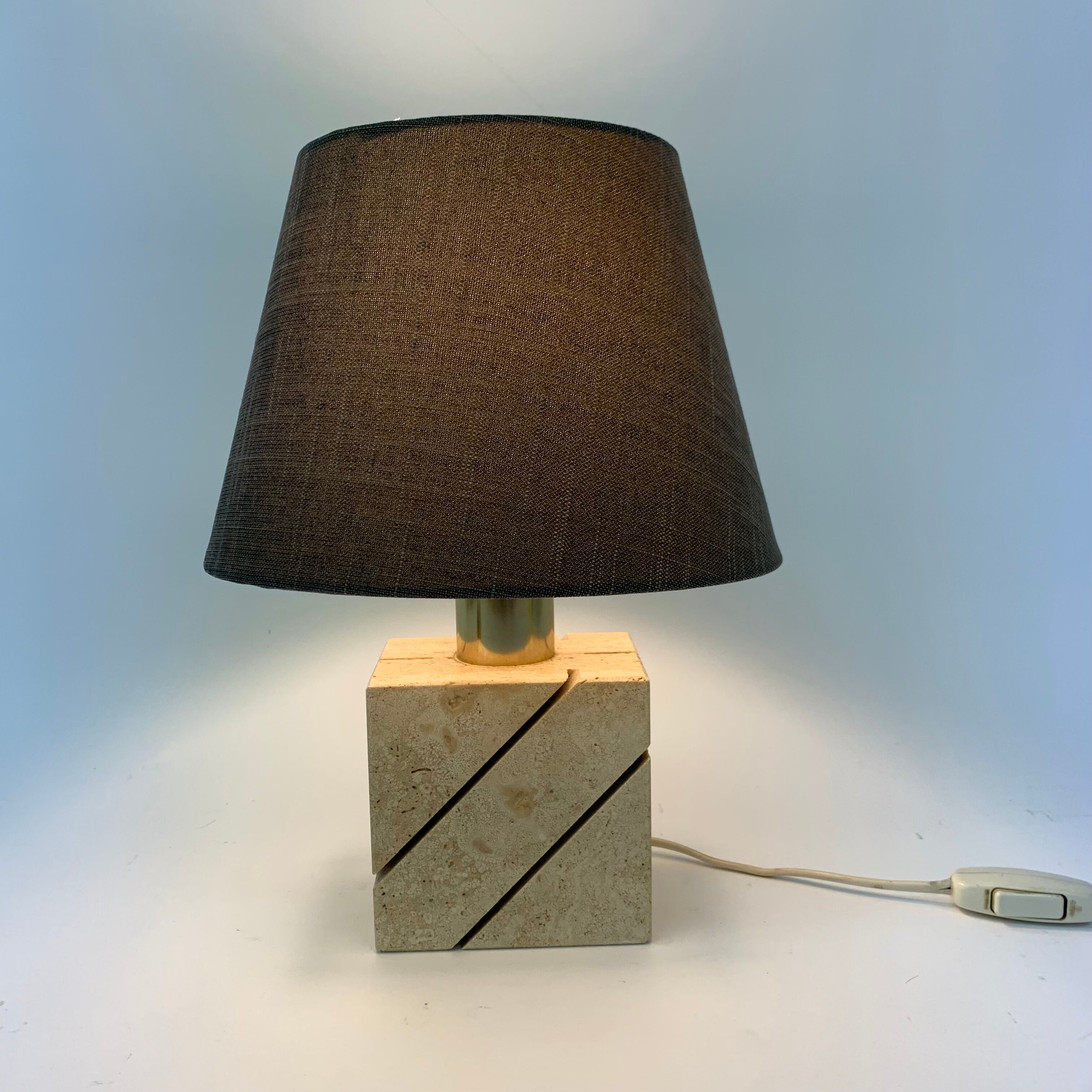 Travertine table lamp with golden details, 1970’s