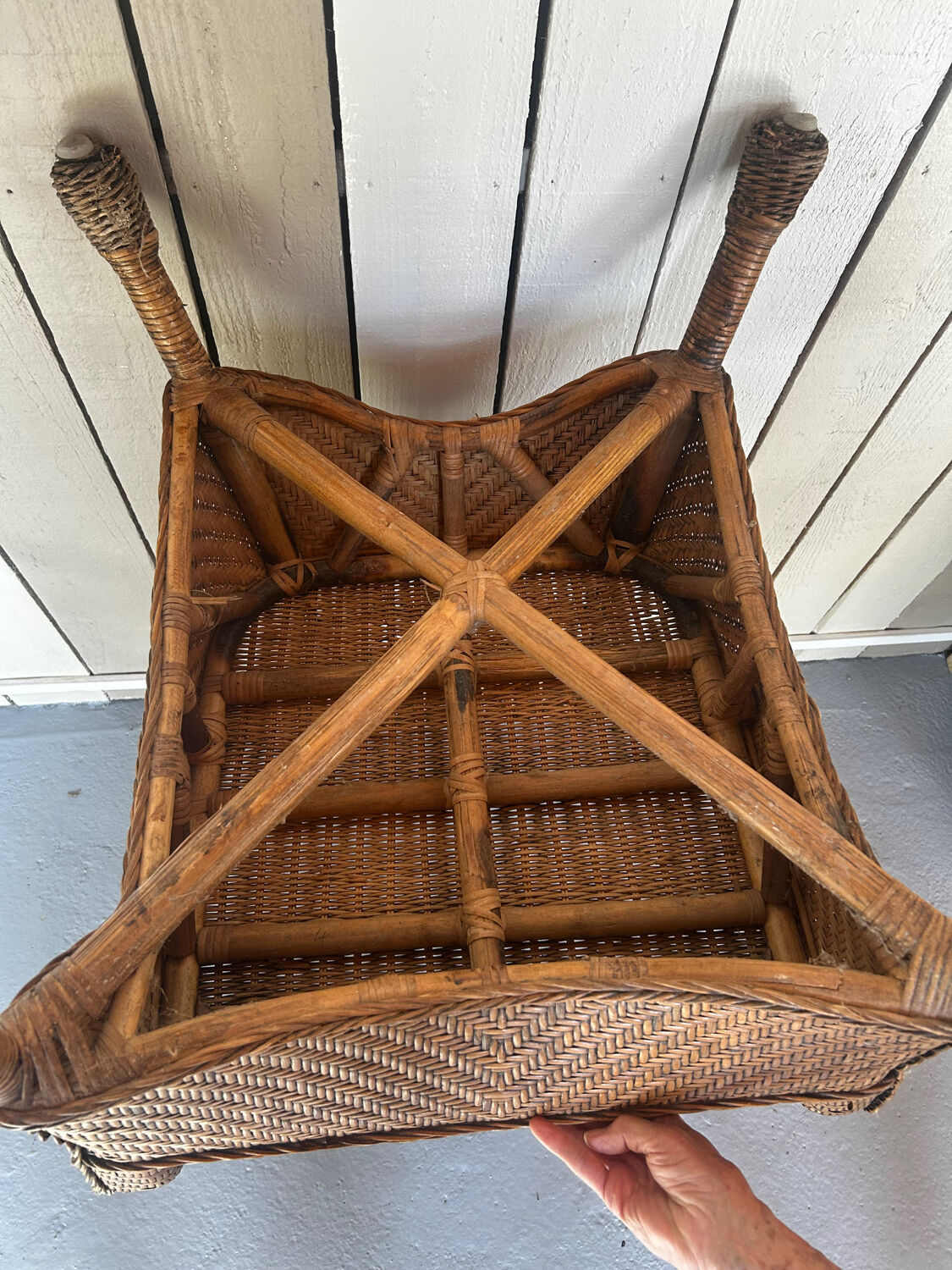 Vintage rattan armchair with side table