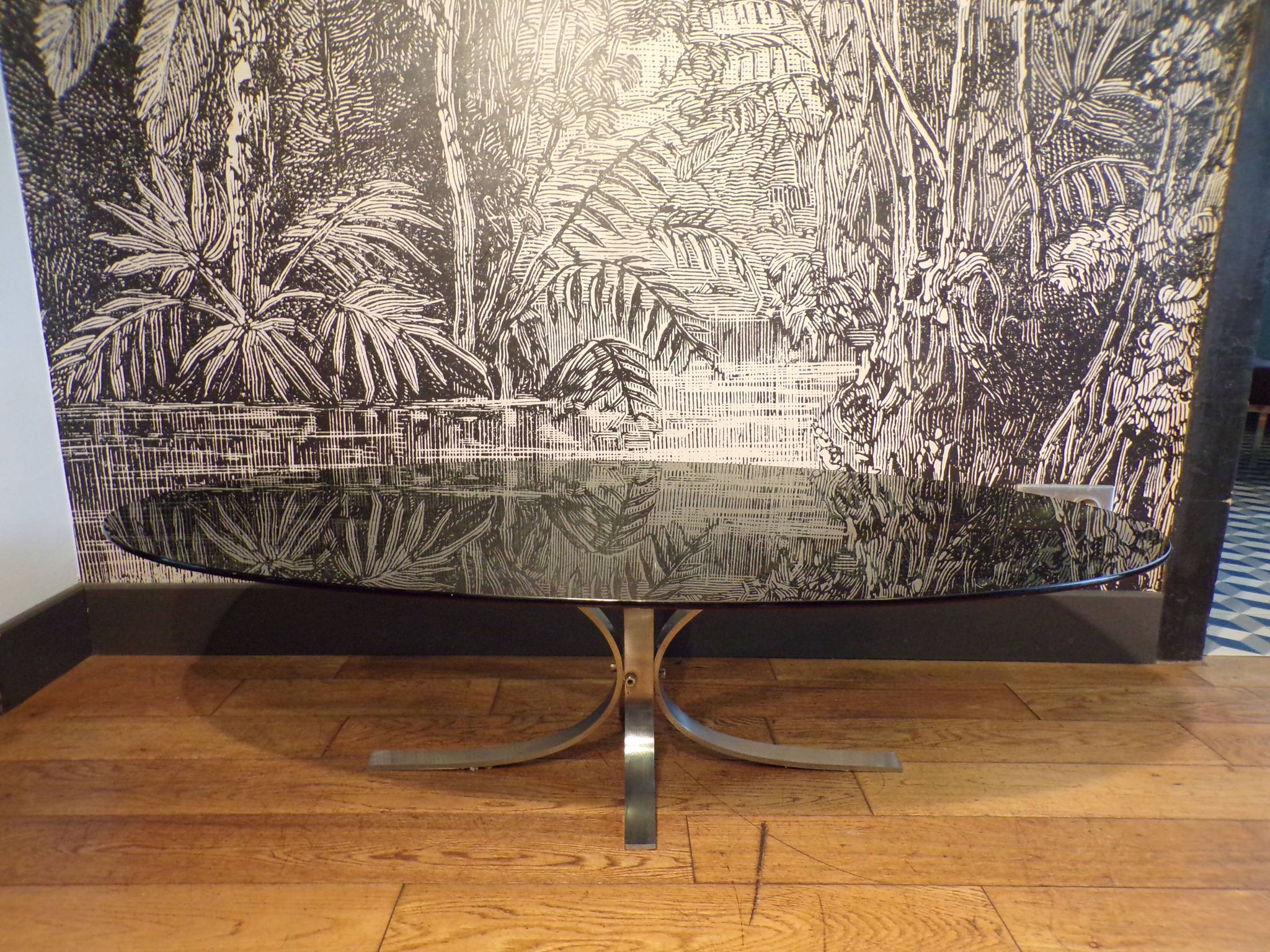 Oval coffee table, 1970s, smoked glass