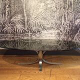 Table basse ovale 1970 verre fumé