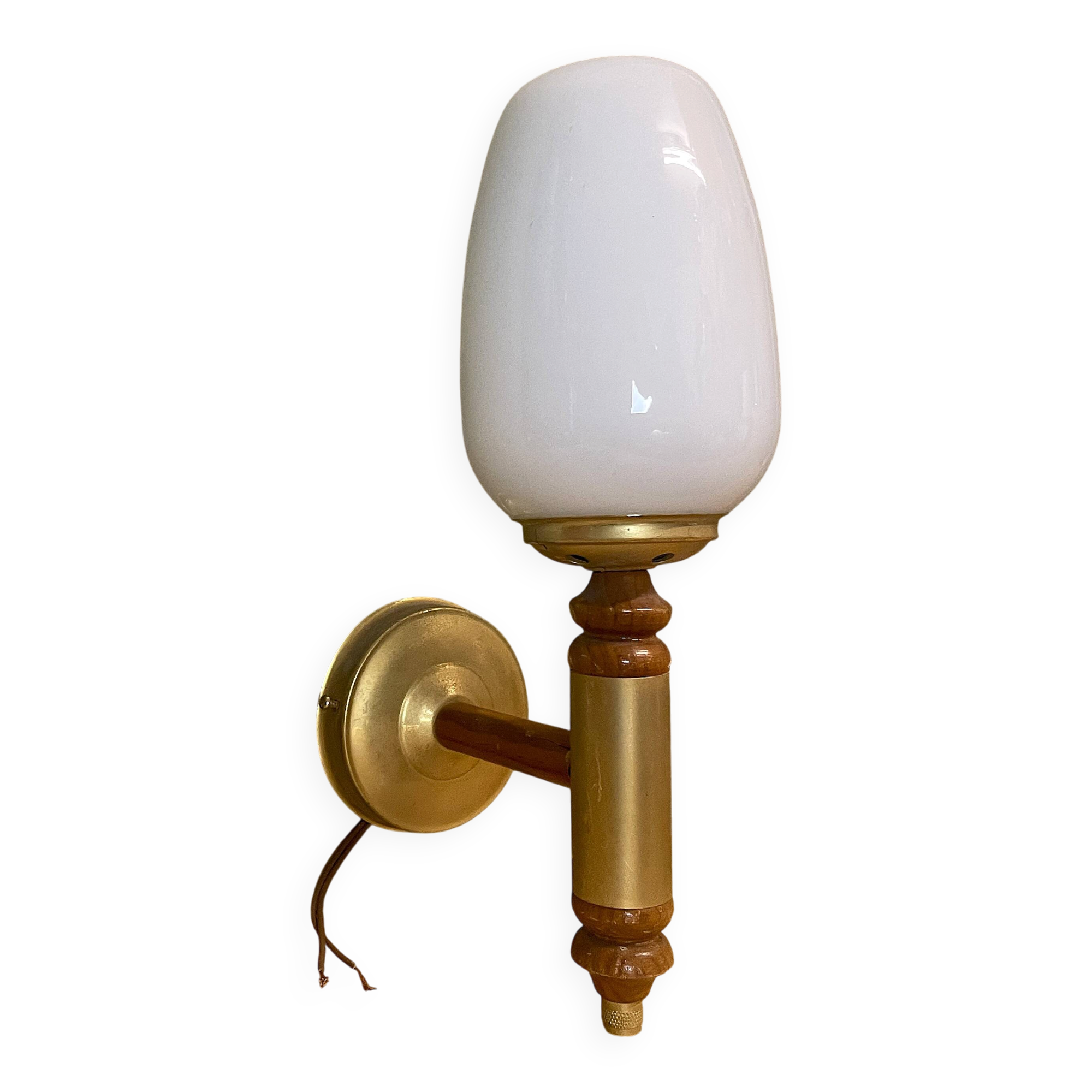Portuguese opaline glass and wood wall sconce light