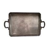 Rectangular silver metal tray 2 handles, decorative frieze