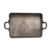 Rectangular silver metal tray 2 handles, decorative frieze