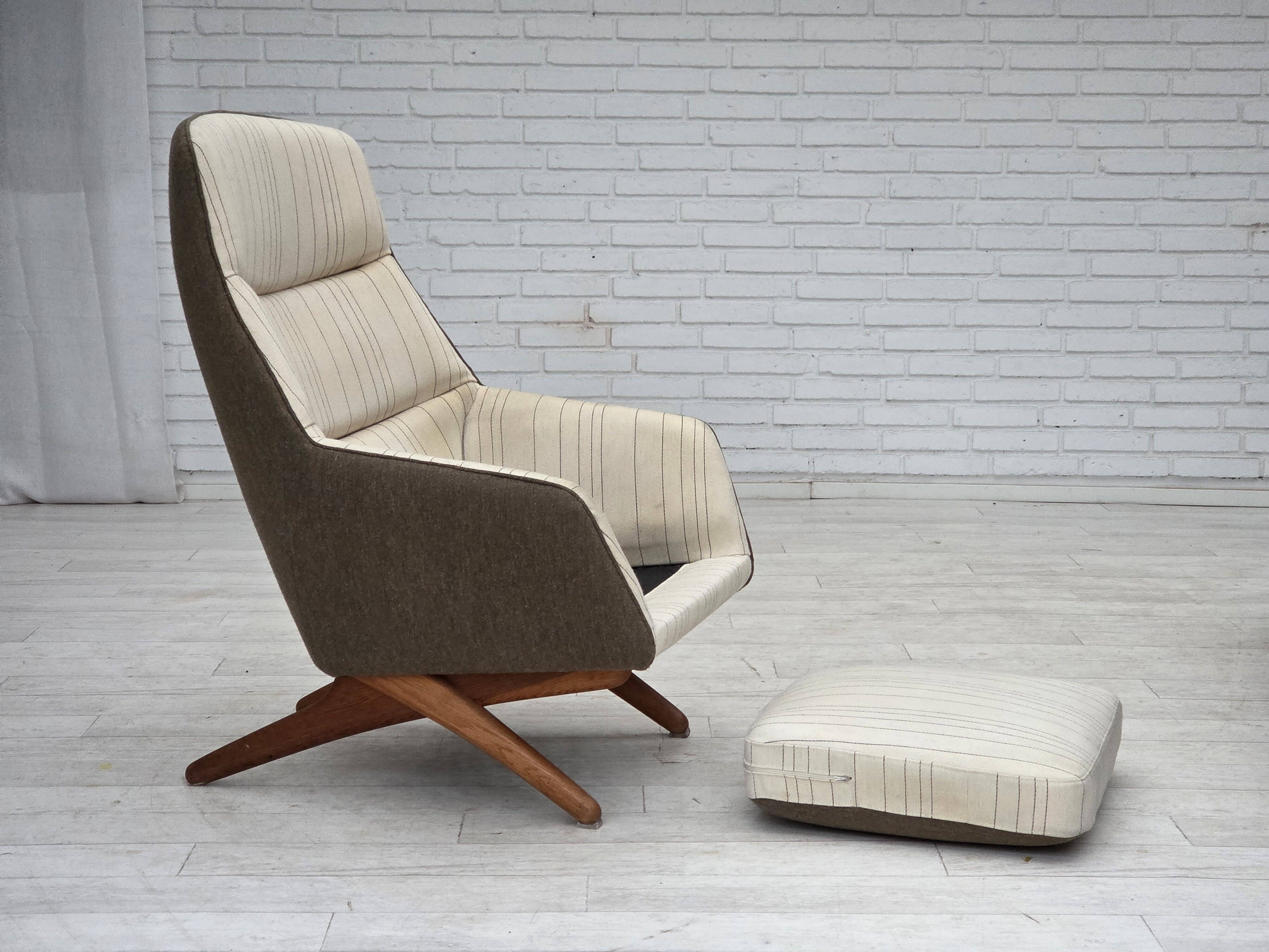 1970s, Danish design by Illum Wikkelsø, furniture wool fabric, oak wood.