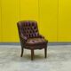 Original English Chesterfield Tub Chair - Vintage Antique Brown Leather