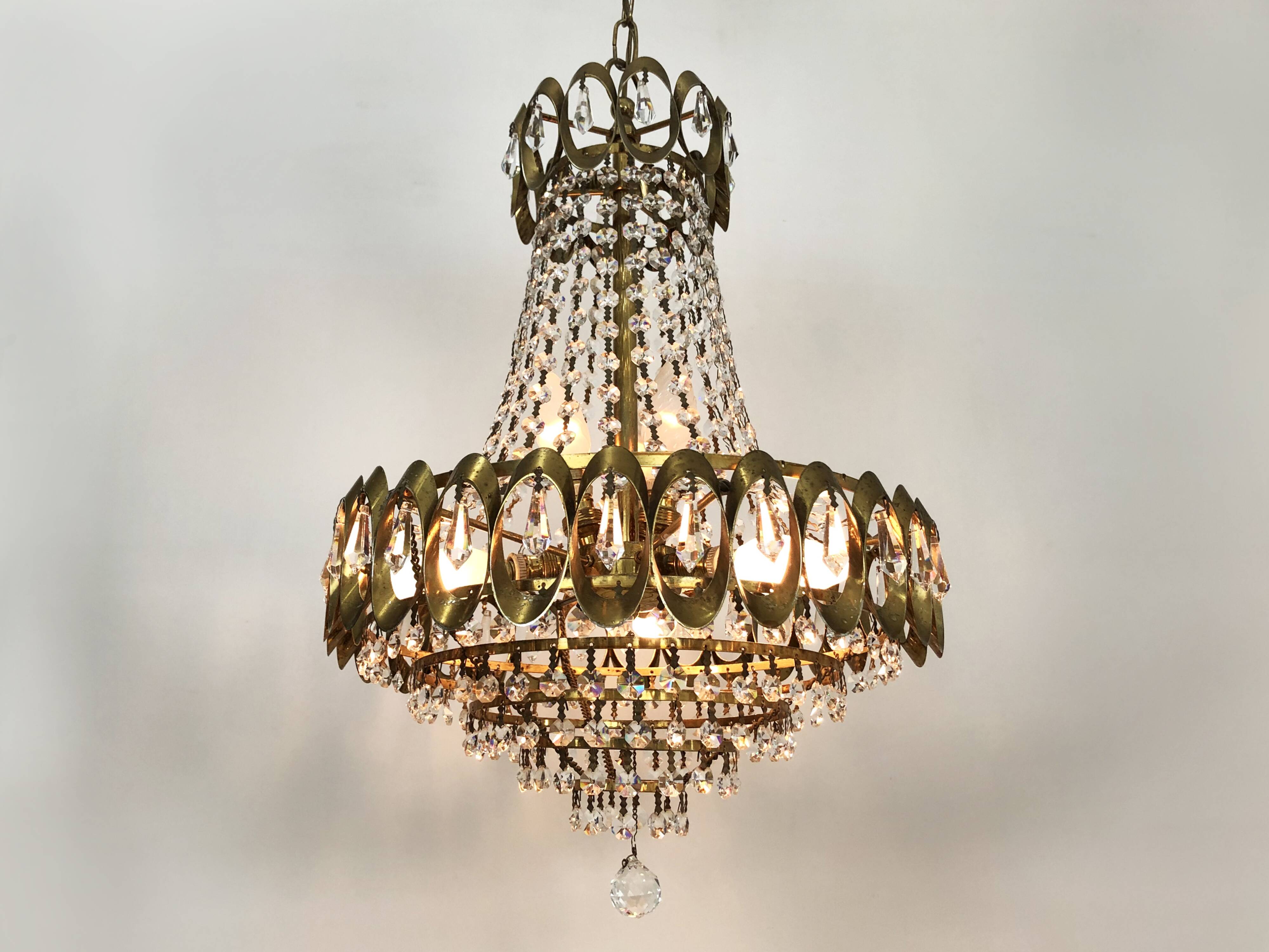 Old hot air balloon chandelier, glass tassels