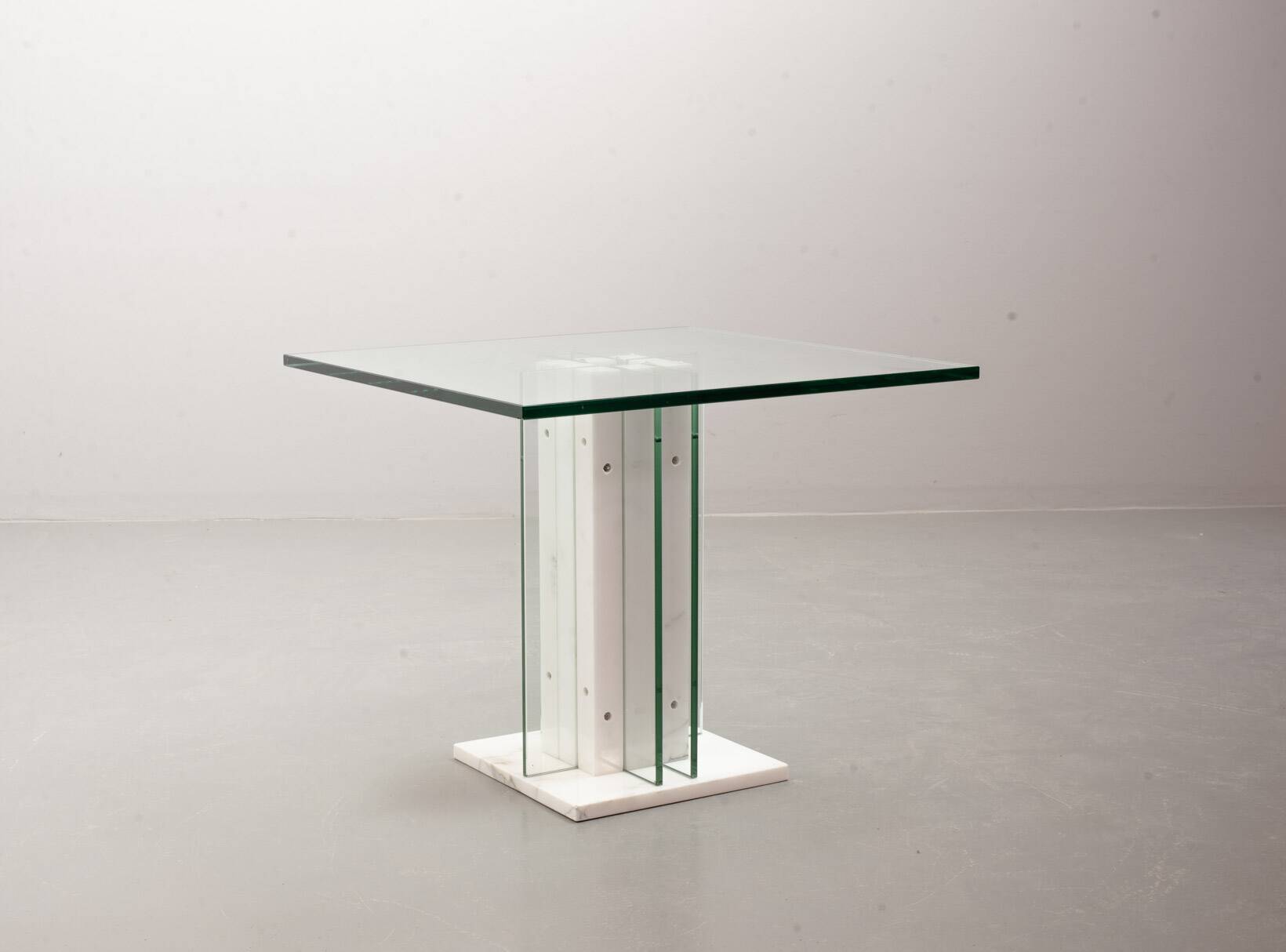 White Marble Italian Square Side Table with Glass Top and Lighting Option