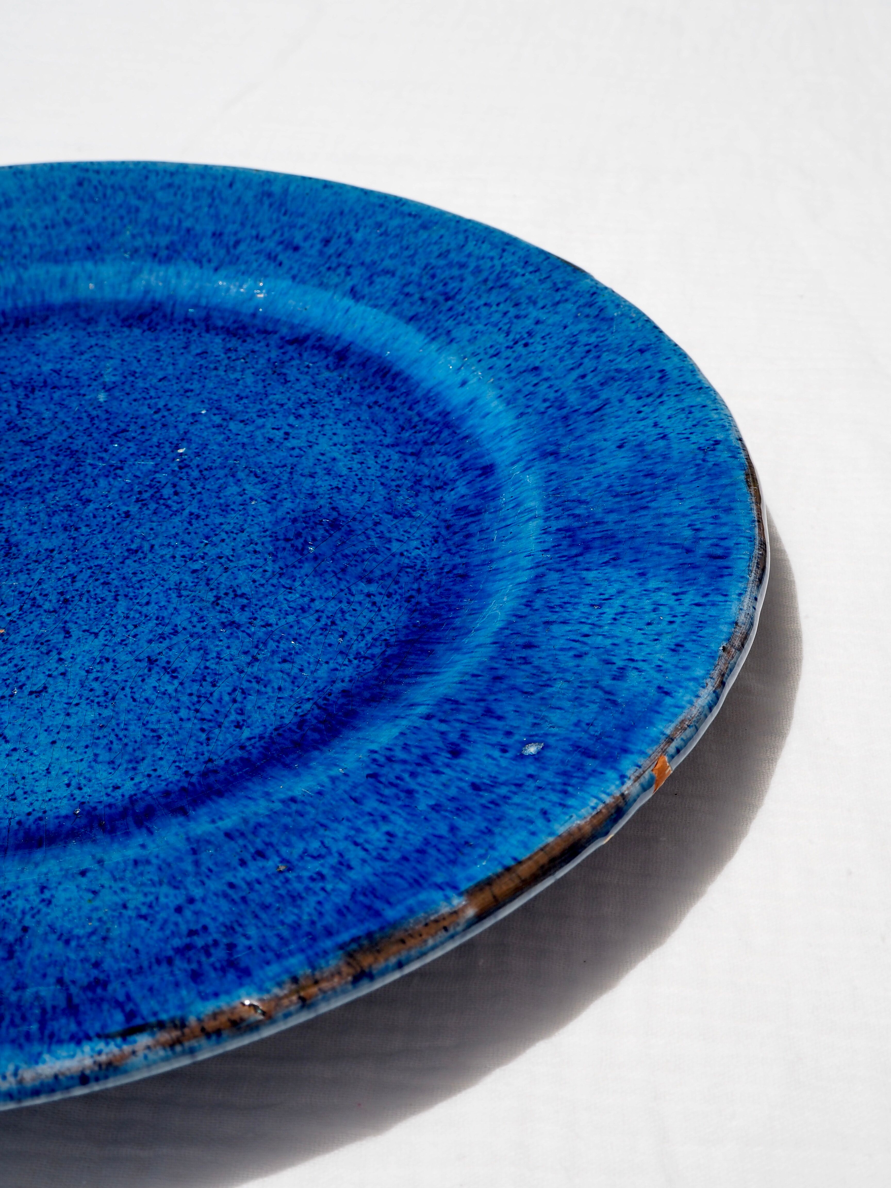 XL dish in blue glazed terracotta