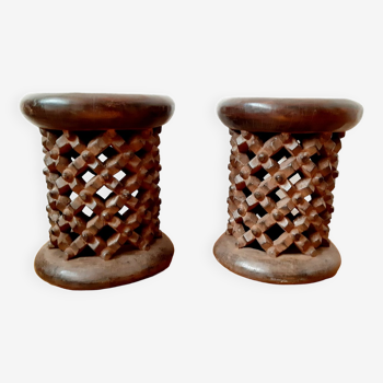 Set of 2 African Bamilike Cameroon stools, year 1950