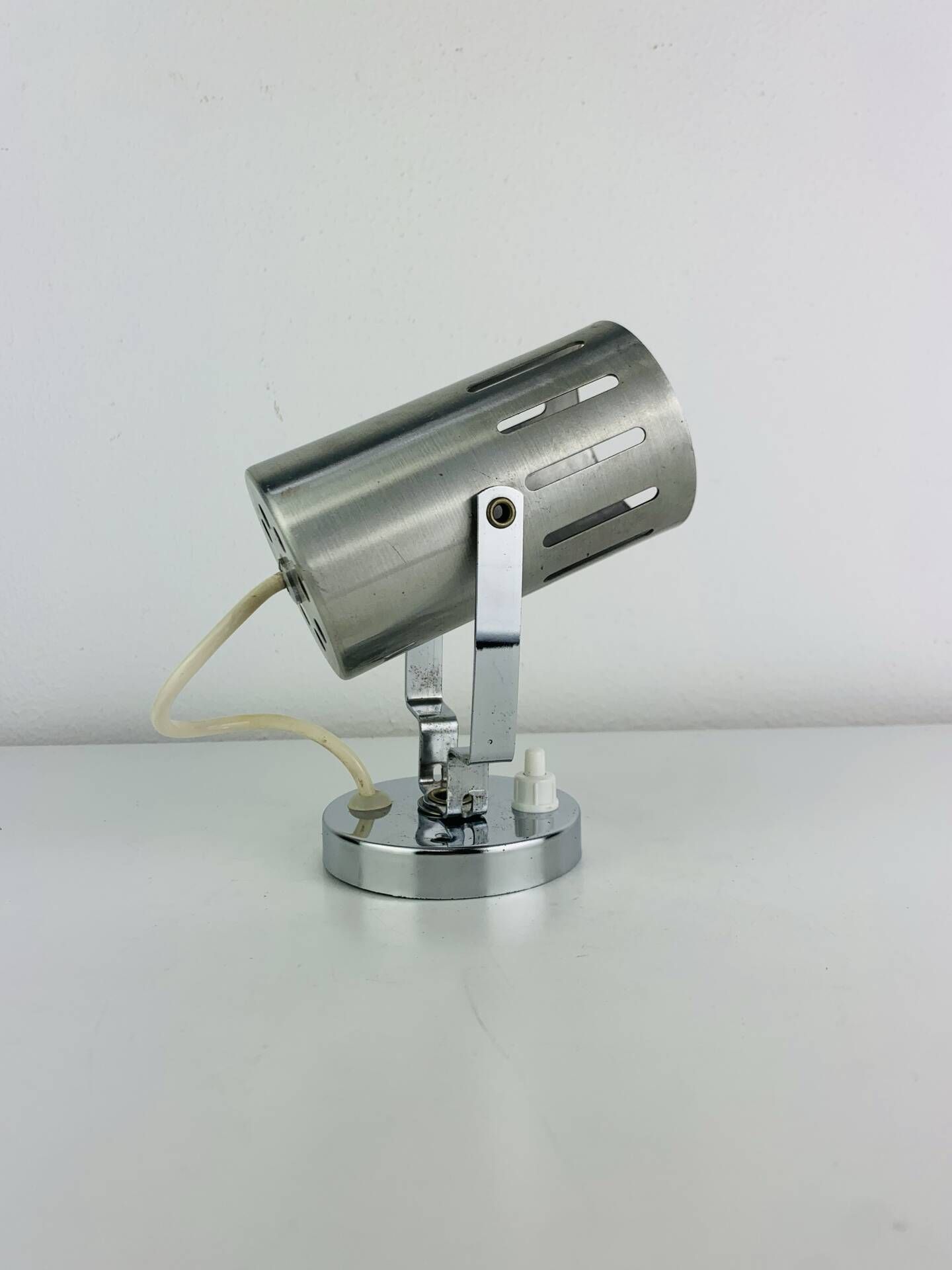 Aluminor wall light, brushed aluminium and chrome, 1960s.