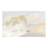 HSP painting "Landscape with shepherdess and child with geese" signed 20th century