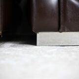 Pair of armchairs brown leather base stainless steel, France, circa 1970