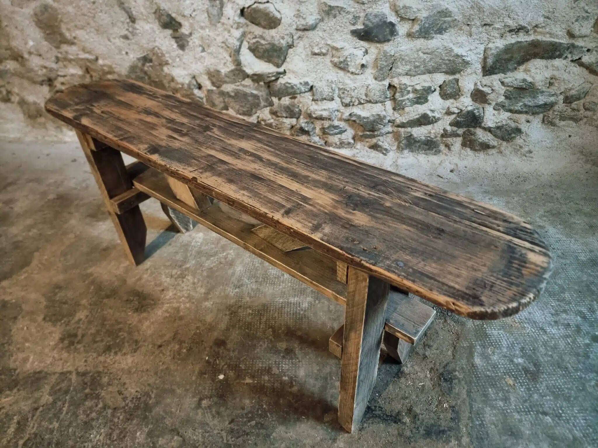 Vintage French Pine Bench – 1960s Seat or Side Table