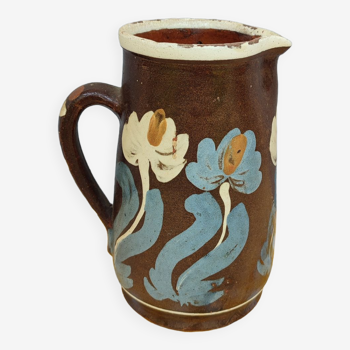 Pitcher in earthenware floral decoration XXth