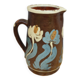 Pitcher in earthenware floral decoration XXth