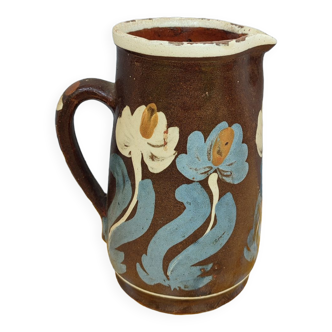 Pitcher in earthenware floral decoration XXth