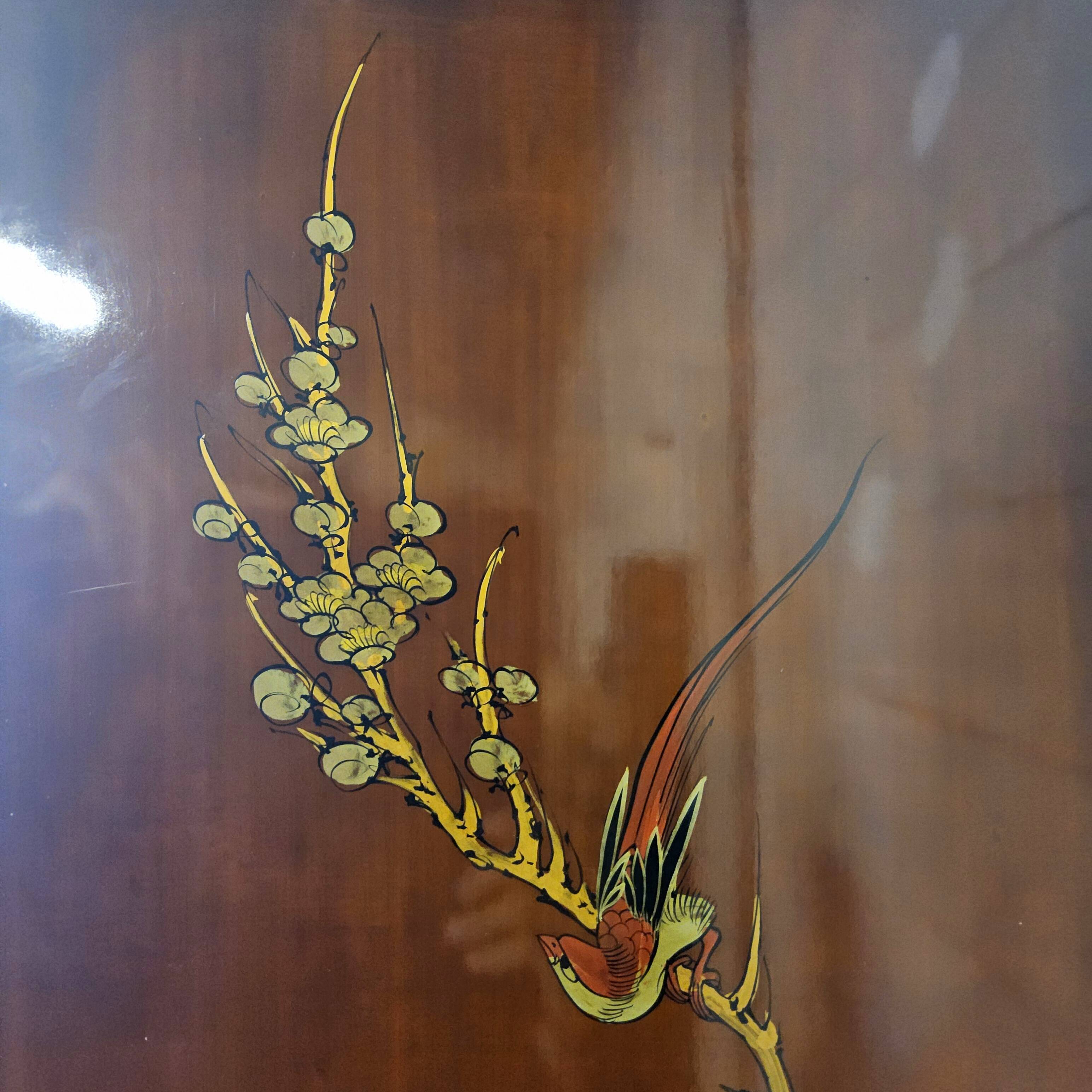 Vintage Chinese cabinet gold leaf / flowers and birds / bohemian