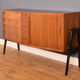 Restored Danish Style Walnut & Teak Sideboard With Tambour Doors