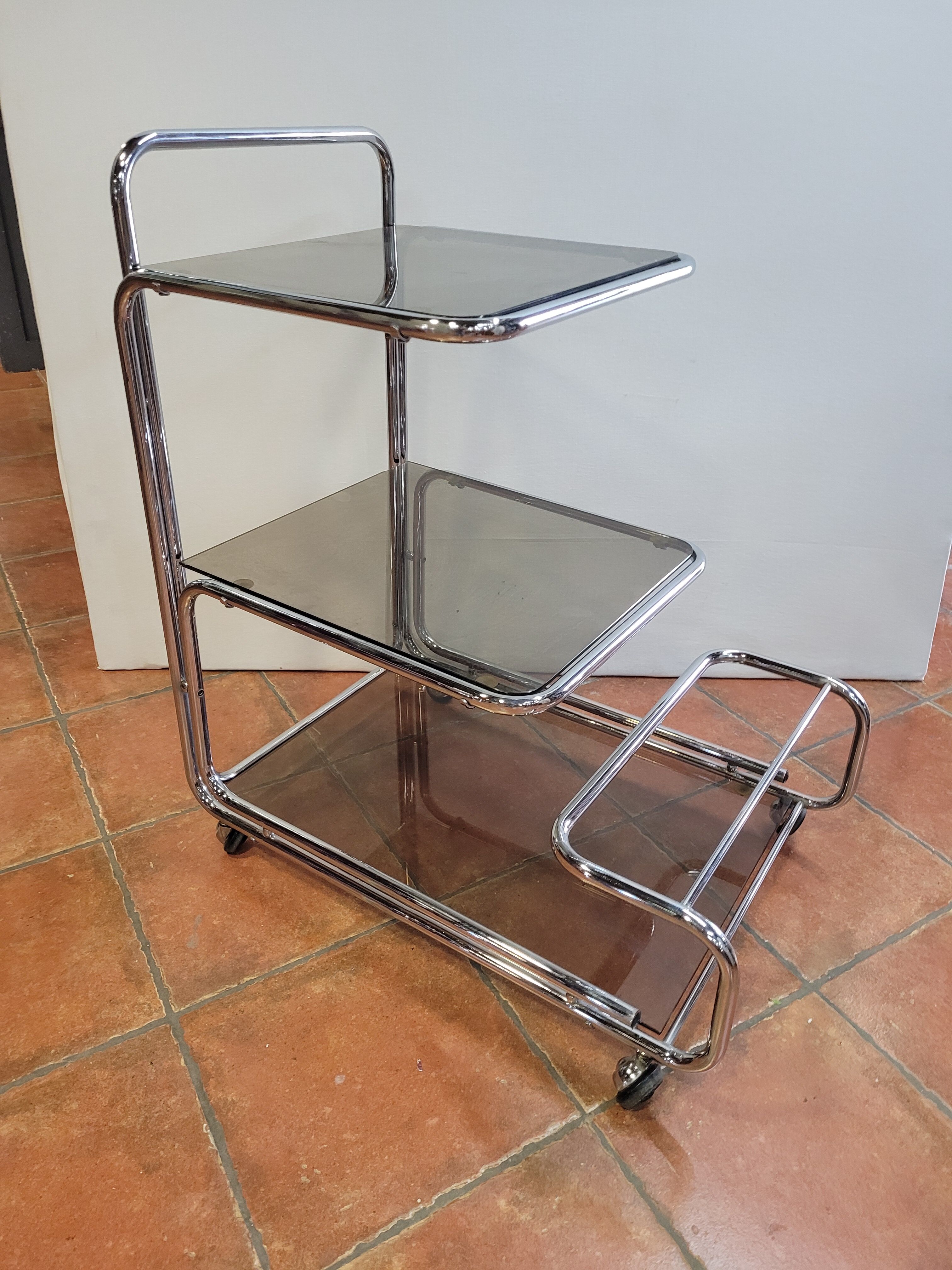 Serving base chrome smoked glass 3 trays of the 60s / 70s