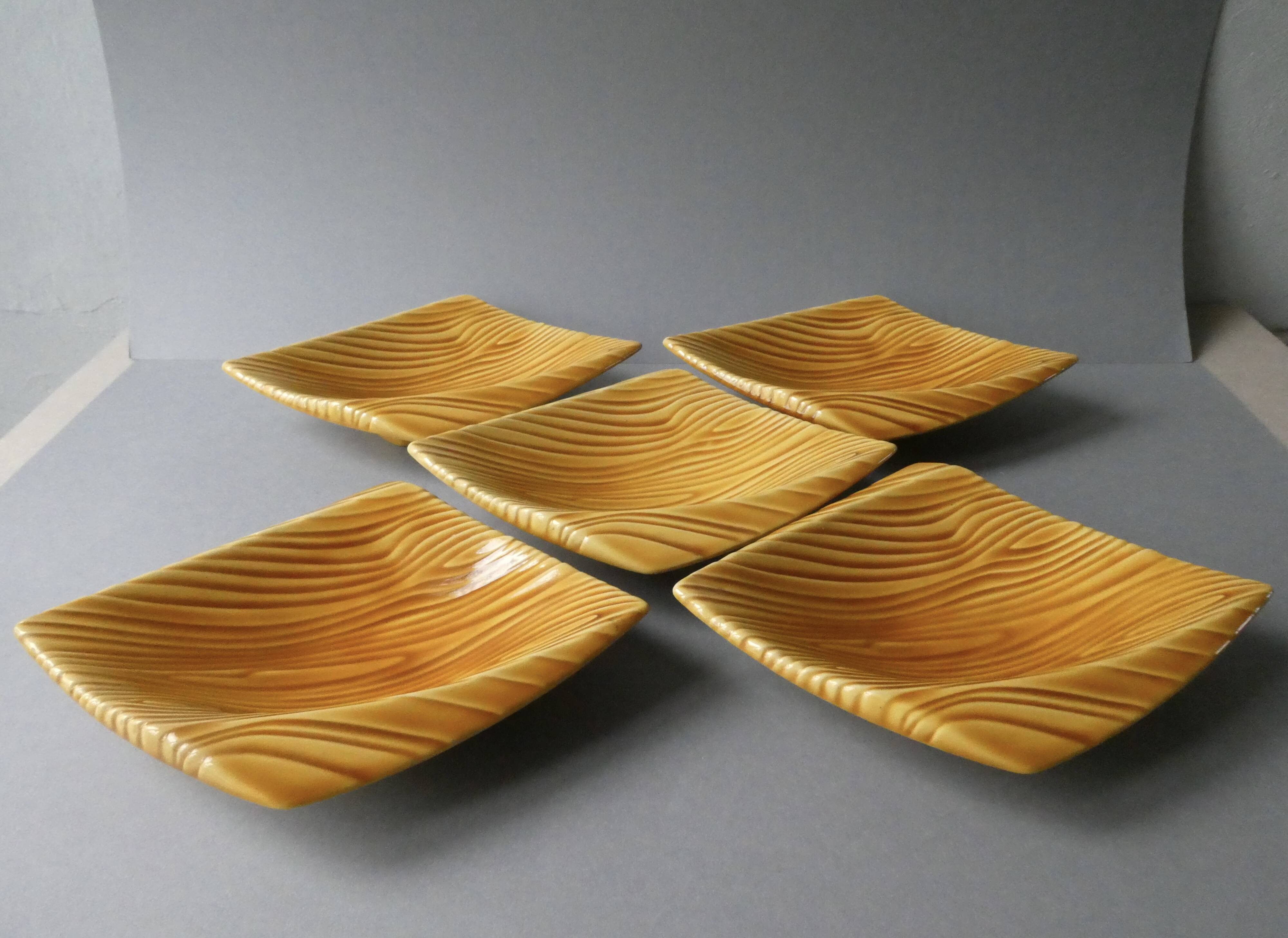 5 Verceram France faux wood ceramic bowls