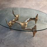 Bronze and glass coffee table with female sculpture by Victor Roman